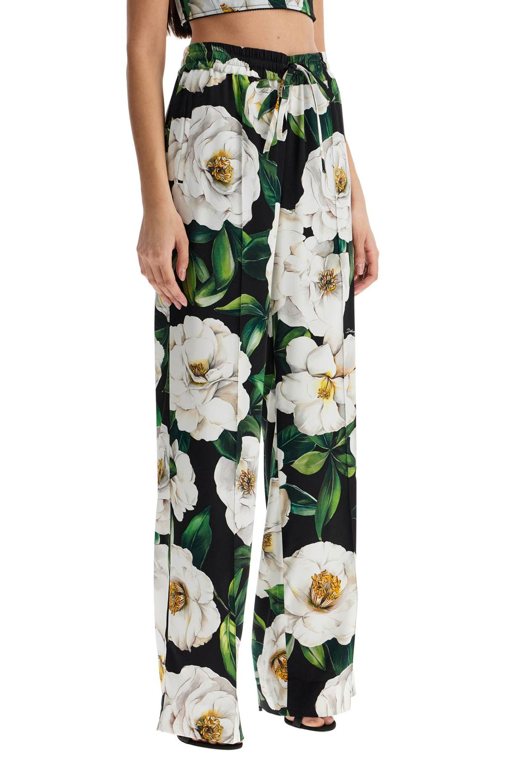 Dolce & Gabbana Black Silk Pants With Floral Pattern