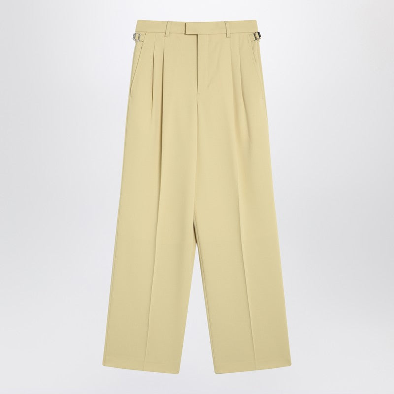 Ami Paris Wide Lime-coloured Wool Trousers
