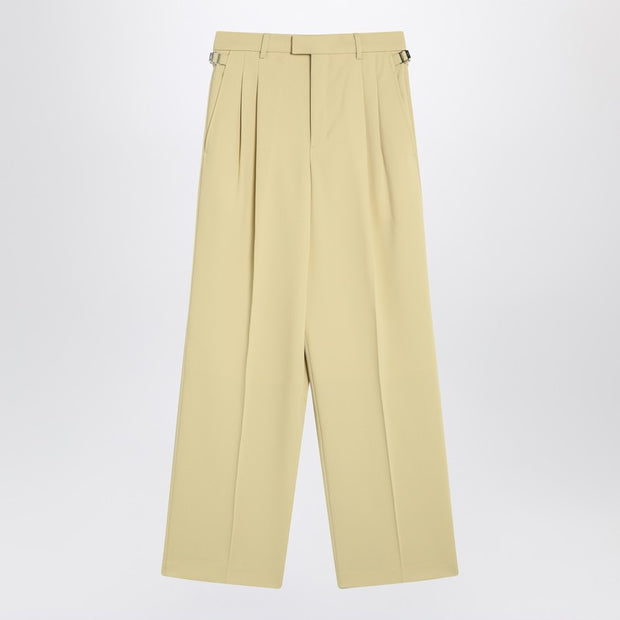 Ami Paris Wide Lime-coloured Wool Trousers