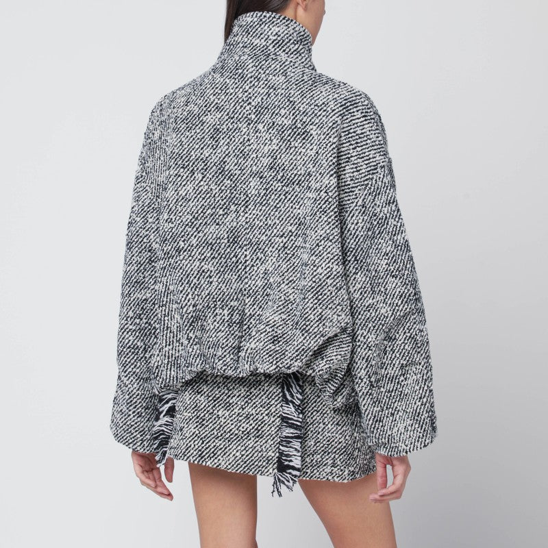 Durazzi Milano Black/white Patterned Wool-blend Bomber