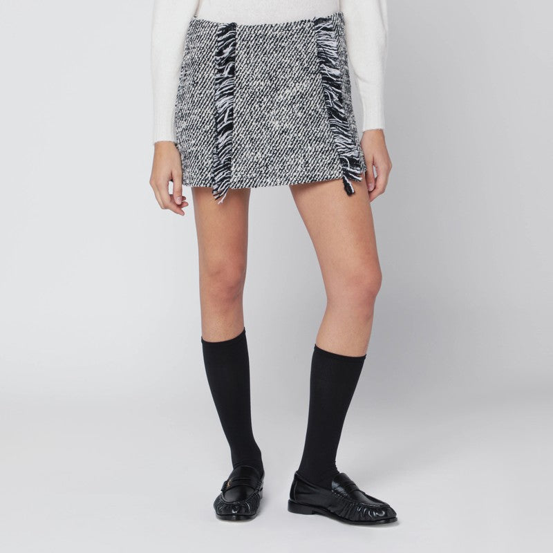 Durazzi Milano Black/white Patterned Wool-blend Mini Skirt