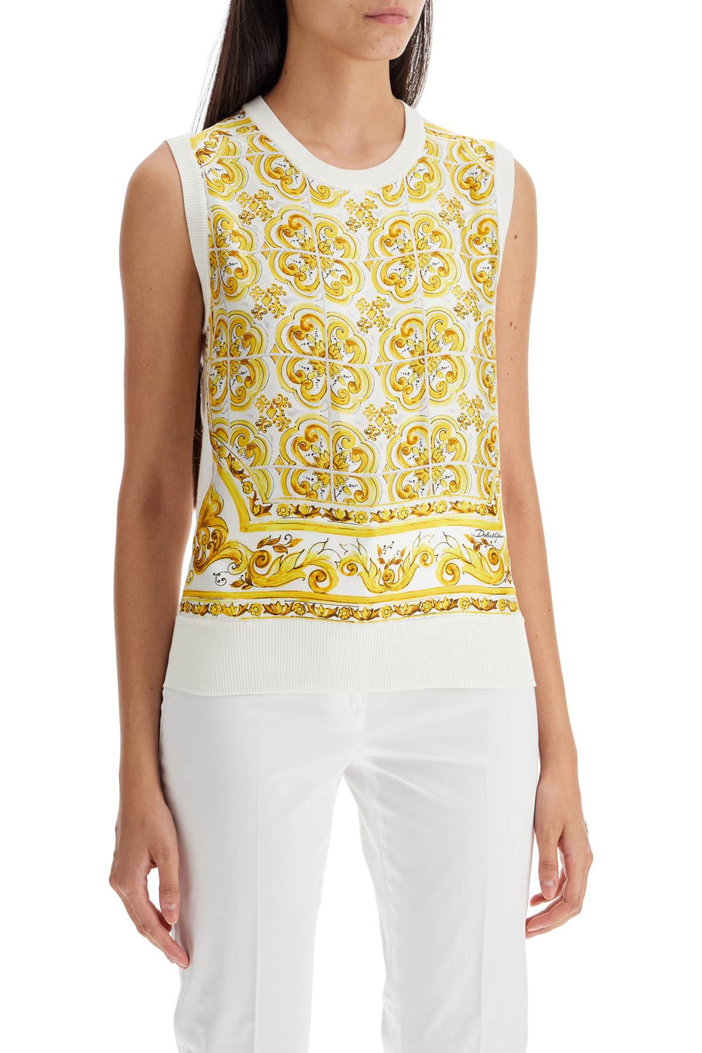 Dolce & Gabbana Majolica Print Silk Sleeveless Top