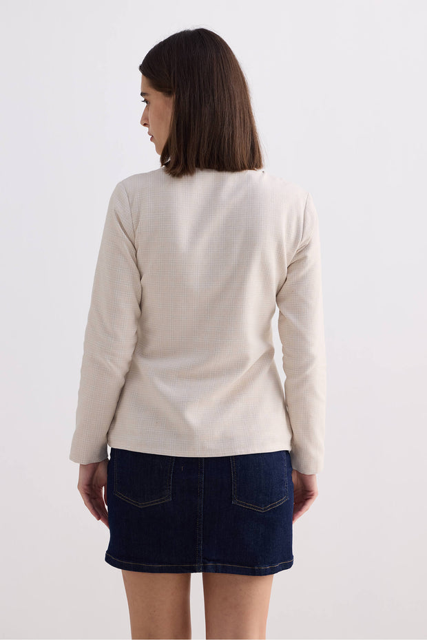 Reistor Fitted Cotton Tweed Jacket in Cream