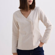 Reistor Fitted Cotton Tweed Jacket in Cream