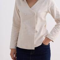 Reistor Fitted Cotton Tweed Jacket in Cream