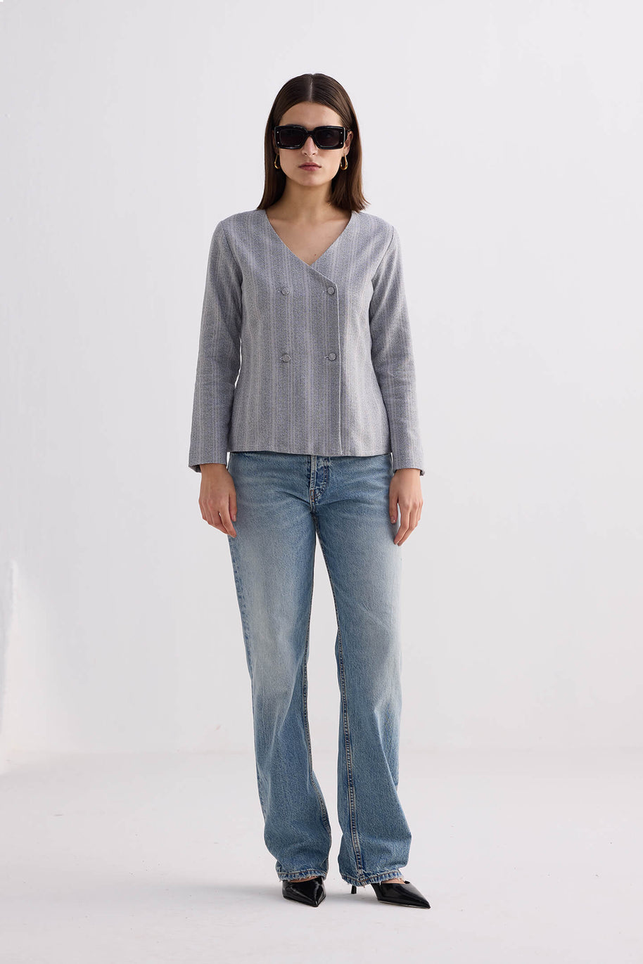 Reistor Fitted Cotton Tweed Jacket In Grey