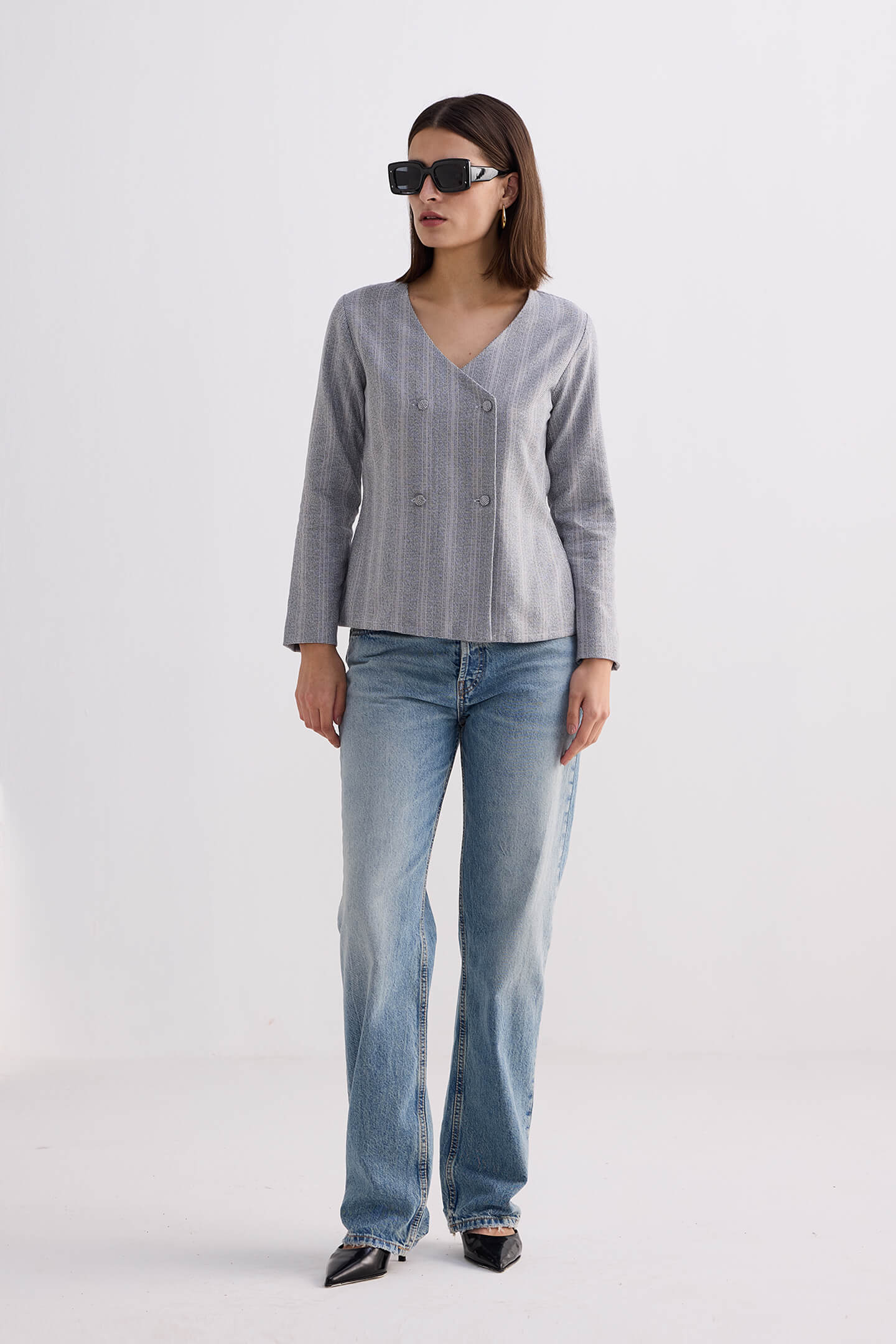 Reistor Fitted Cotton Tweed Jacket In Grey