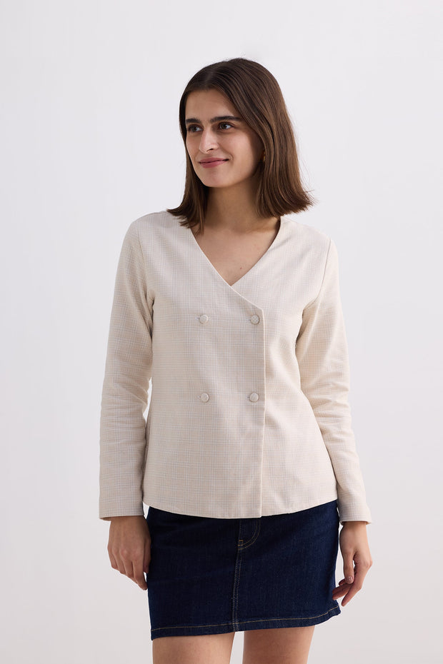 Fitted Cotton Tweed Jacket In Cream