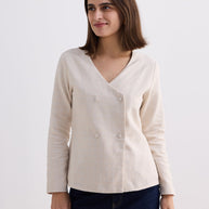 Reistor Fitted Cotton Tweed Jacket in Cream