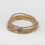 Zoe Lev 3mm Gold Bead Bracelet With Multi Diamond Beads
