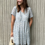 Reistor Floral Short Tiered dress in Light Blue