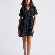 Reistor Floral Short Tiered Dress in Dark Blue