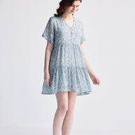 Reistor Floral Short Tiered dress in Light Blue