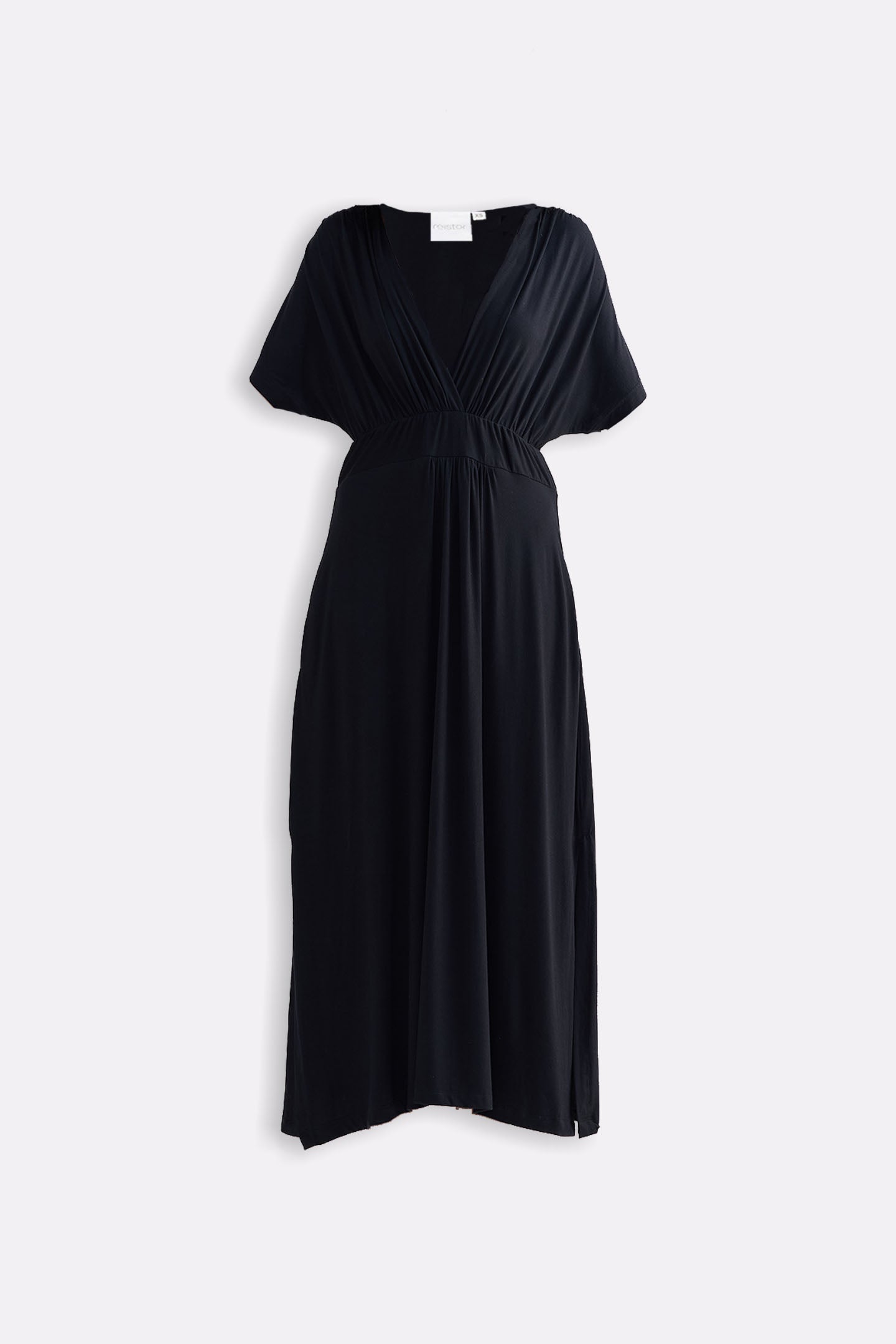Reistor Flowy A-Line Maxi Dress with Side Slits in Black