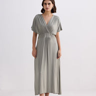 Reistor Flowy A-Line Maxi Dress with Side Slits in Light Olive