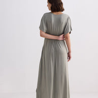 Reistor Flowy A-Line Maxi Dress with Side Slits in Light Olive