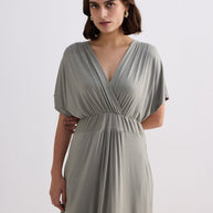 Reistor Flowy A-Line Maxi Dress with Side Slits in Light Olive
