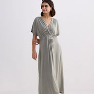 Reistor Flowy A-Line Maxi Dress with Side Slits in Light Olive