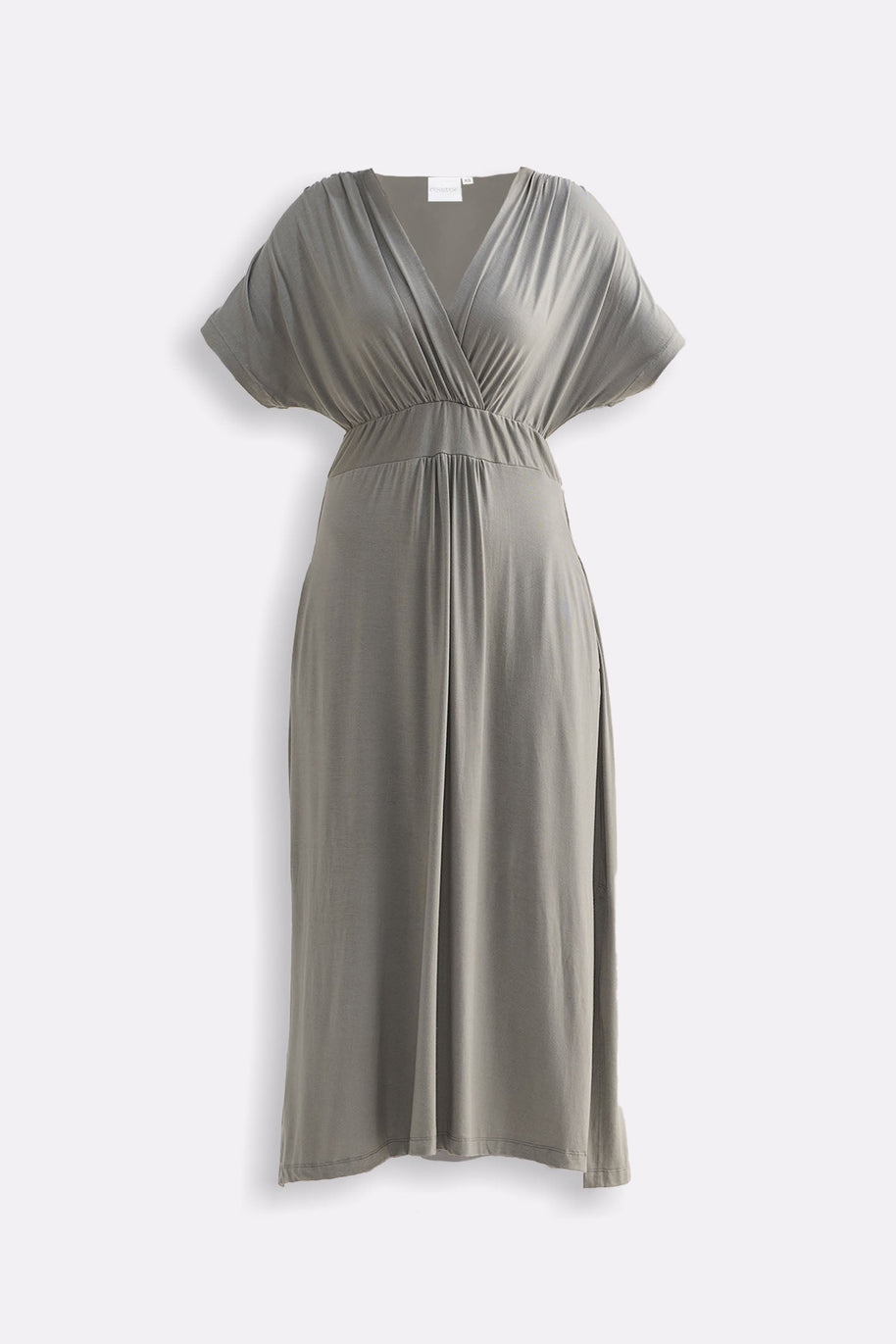 Reistor Flowy A-Line Maxi Dress with Side Slits in Light Olive