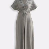 Reistor Flowy A-Line Maxi Dress with Side Slits in Light Olive