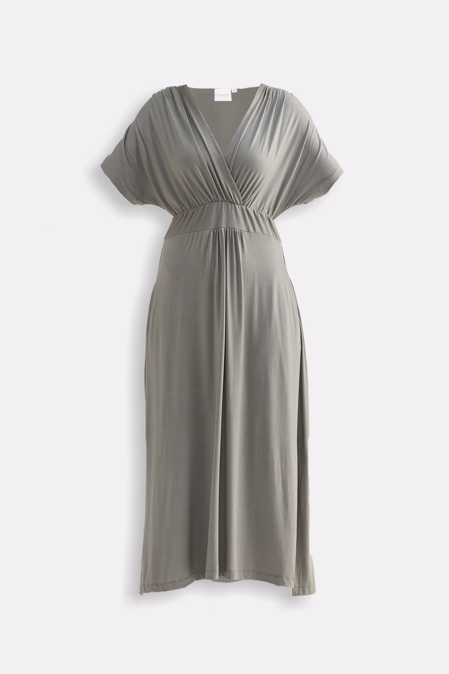 Reistor Flowy A-Line Maxi Dress with Side Slits in Light Olive