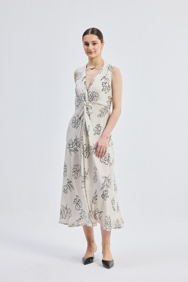 Reistor Front Twist Maxi dress in Black Florals