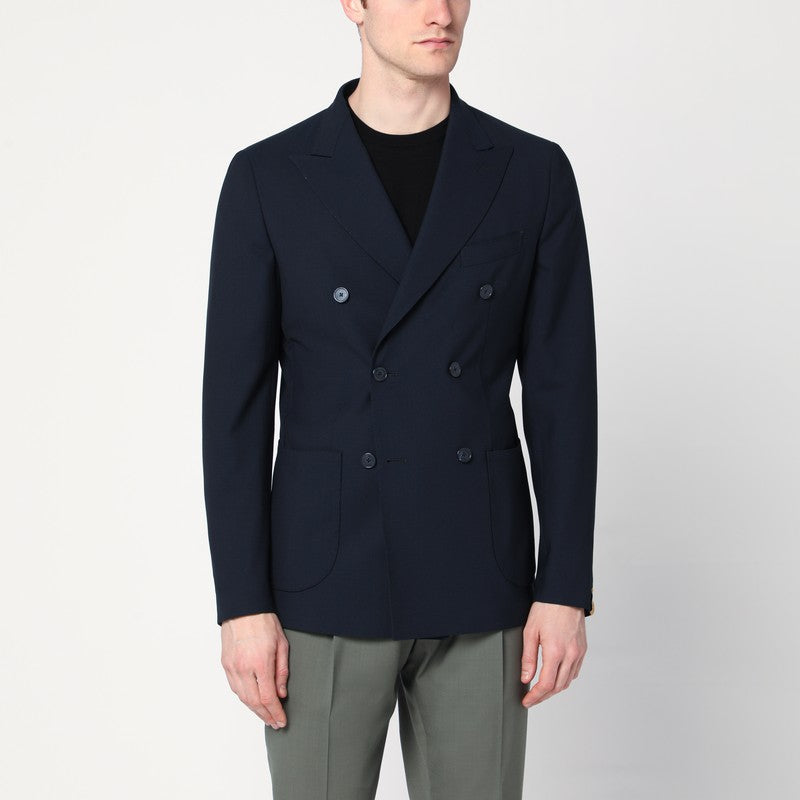 Santaniello Blue Double Breasted Wool Blend Jacket