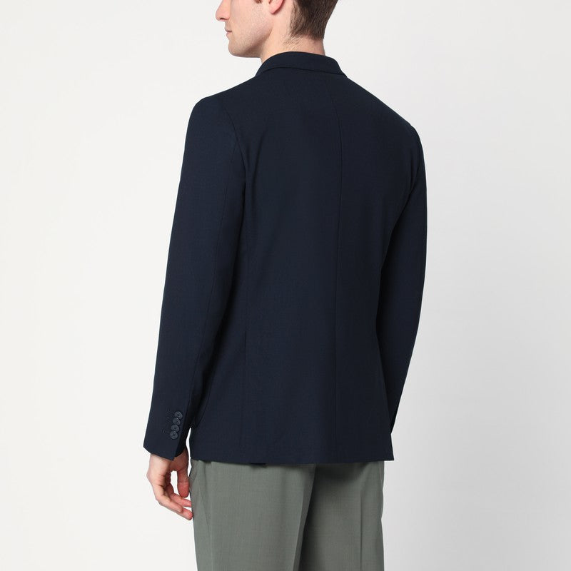 Santaniello Blue Double Breasted Wool Blend Jacket