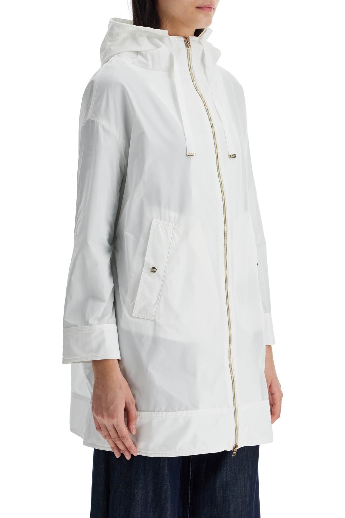 HERNO White Waterproof 3/4 Sleeve Parka Techno Taffeta