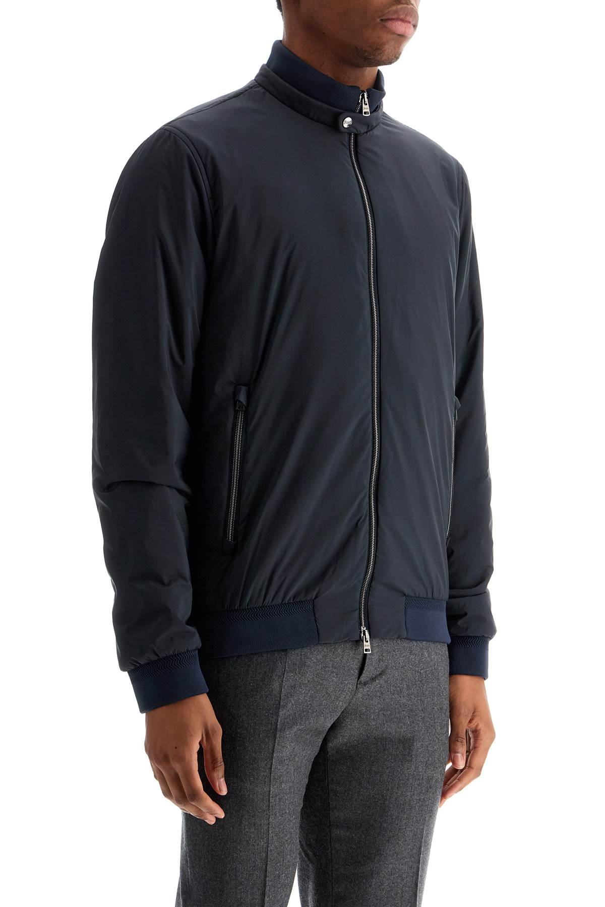 HERNO Lightweight Dark Blue Polyamide Waterproof Bomber Jacket