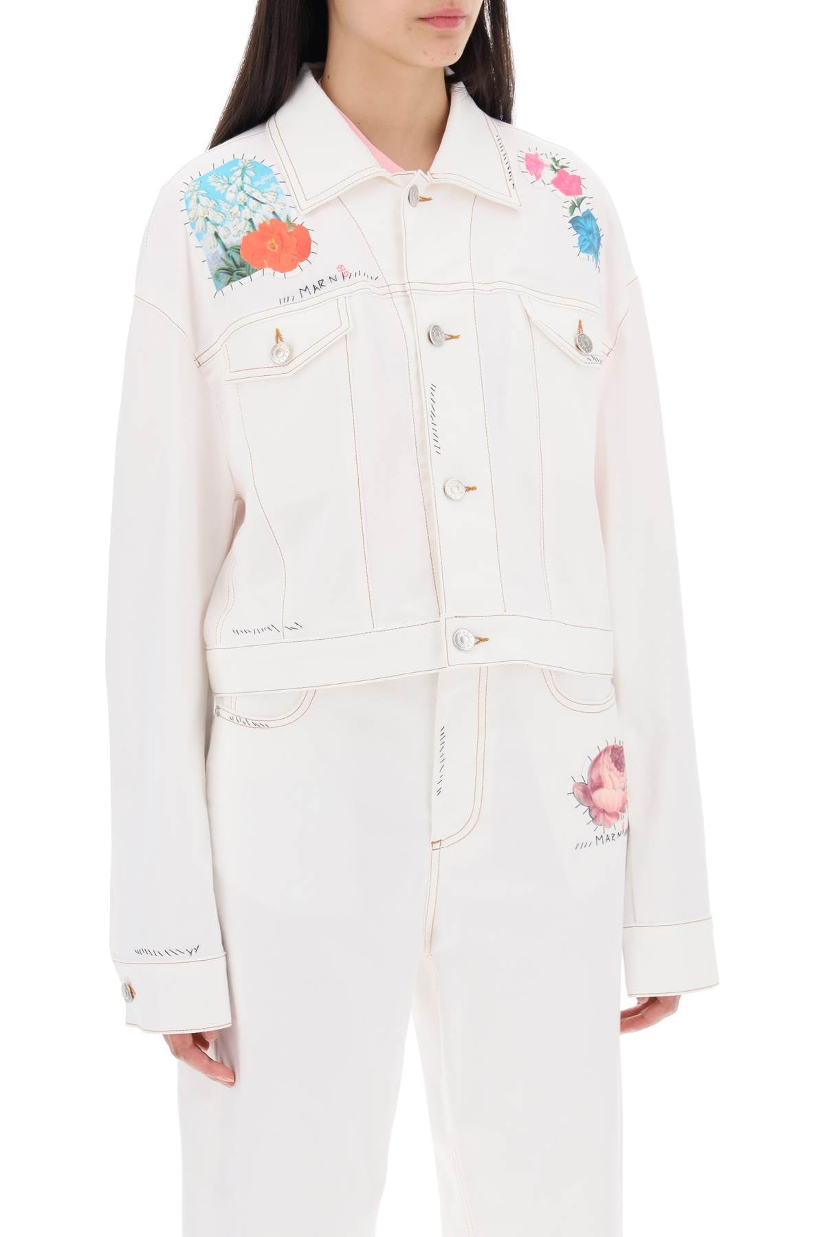 Marni Embroidered Cropped Denim Jacket