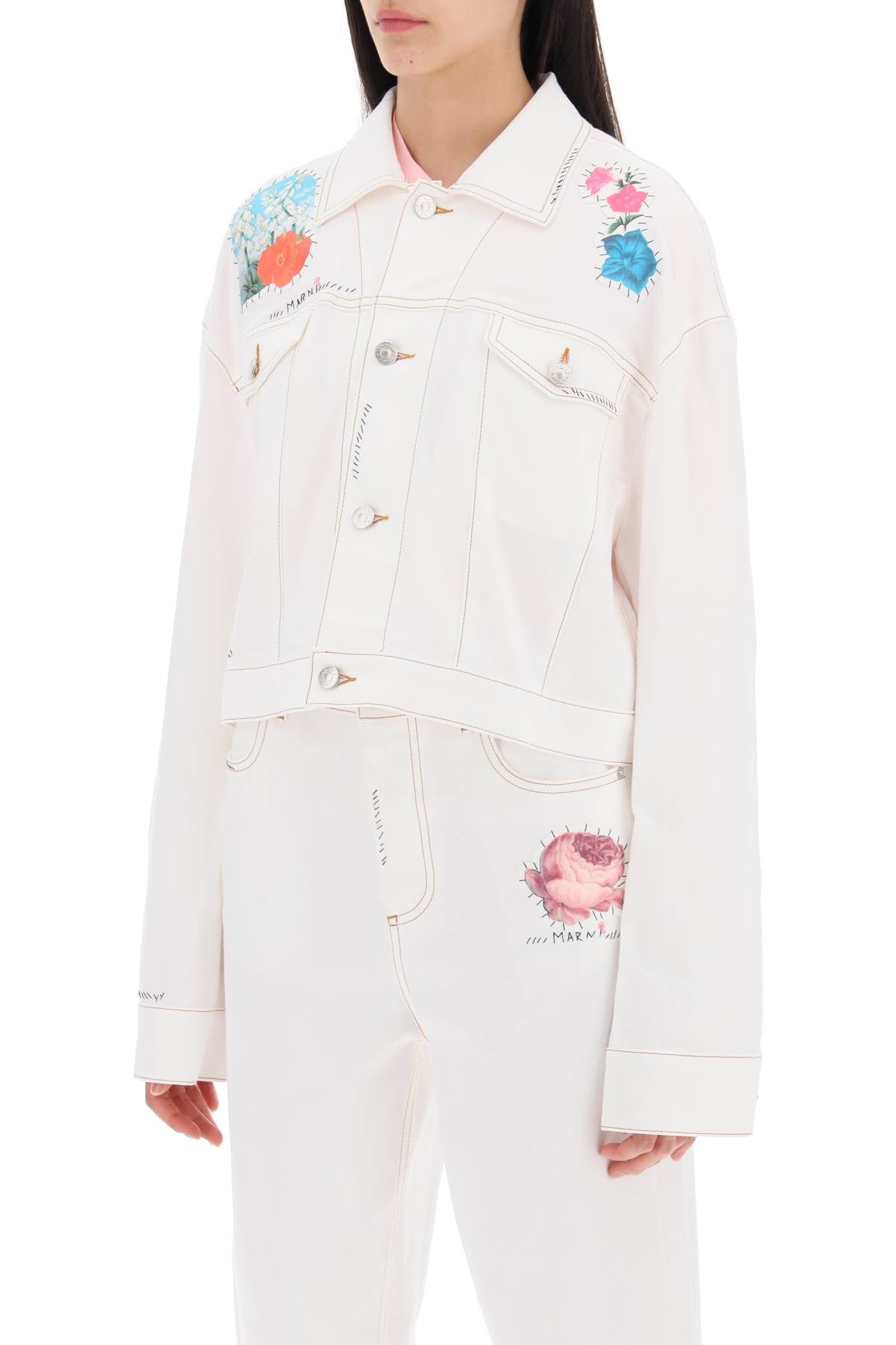 Marni Embroidered Cropped Denim Jacket