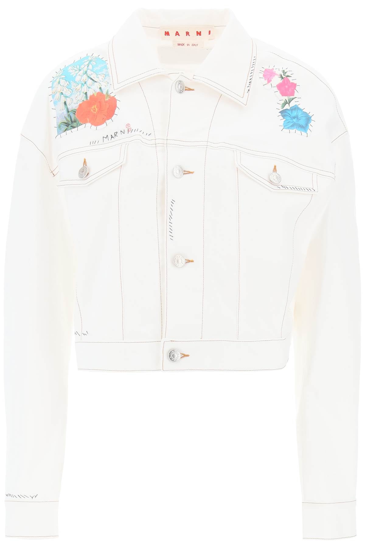 Marni Embroidered Cropped Denim Jacket