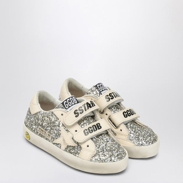 Golden Goose Kids' Old School Sneaker In Platinum/cream Glitter