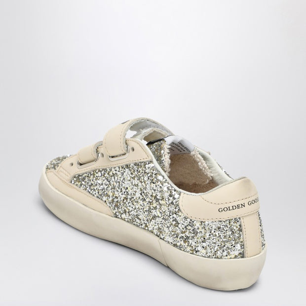 Golden Goose Kids' Old School Sneaker In Platinum/cream Glitter