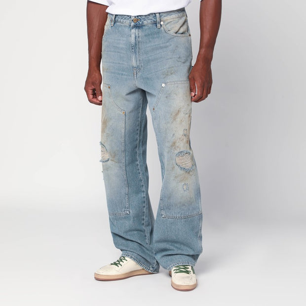 Golden Goose Light Blue Jeans With Sand Wash Distressed Effect