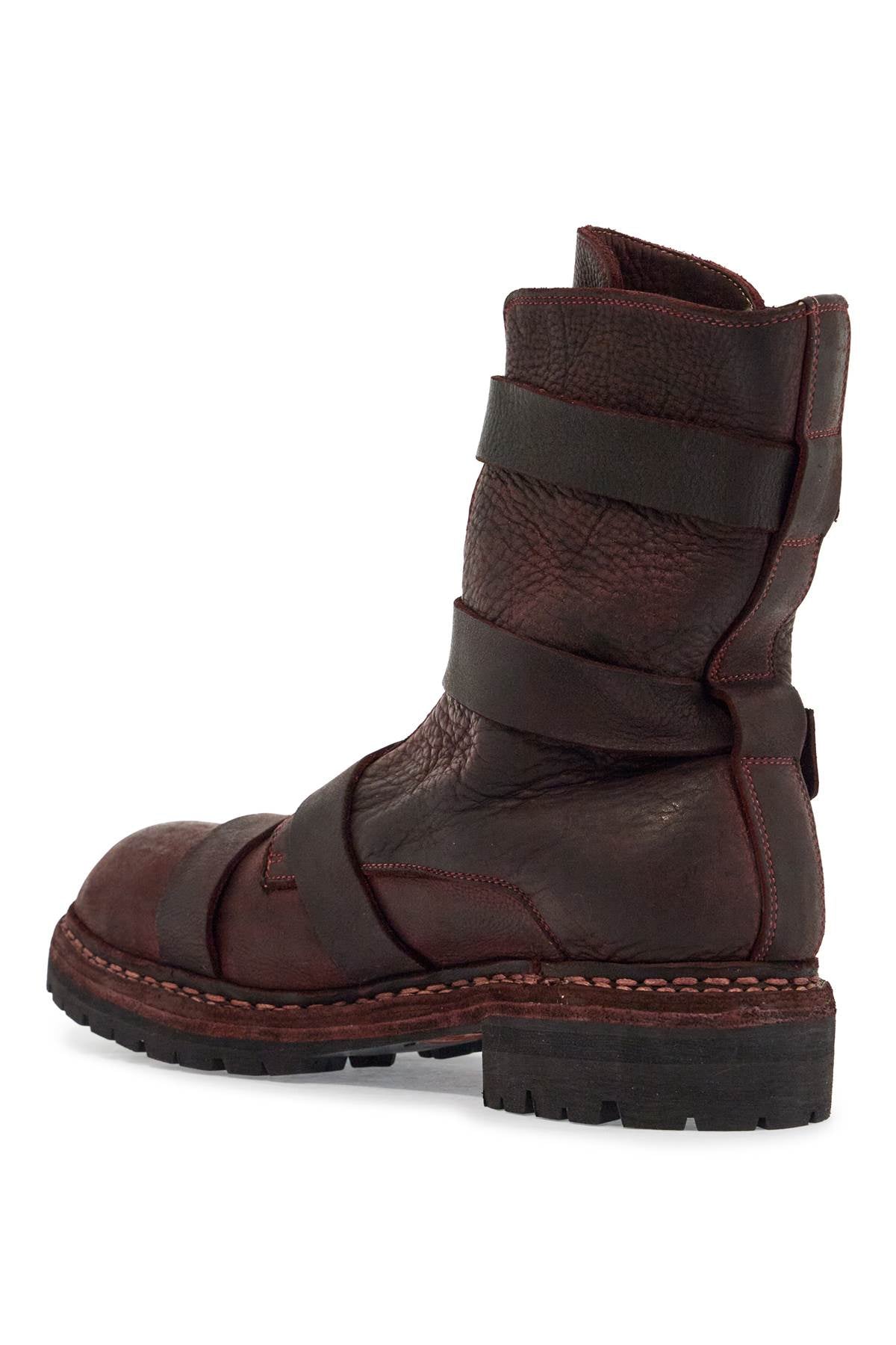 Guidi Dark Red Leather Ankle Boots With Straps