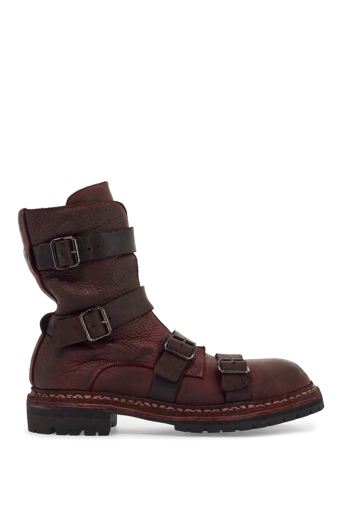 Guidi Dark Red Leather Ankle Boots With Straps