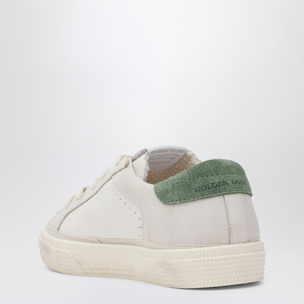 Golden Goose Kids' White/beige Leather And Green Suede Super-Star Sneakers