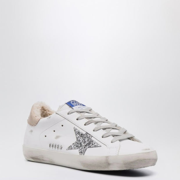 Golden Goose White/silver Super-Star Sneakers With Shearling Lining