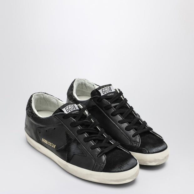 Golden Goose Super-star Black Low Trainer With Rhinestones
