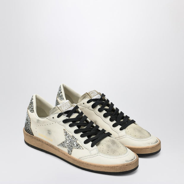 Golden Goose Silver/white Ballstar Sneaker With Glitter
