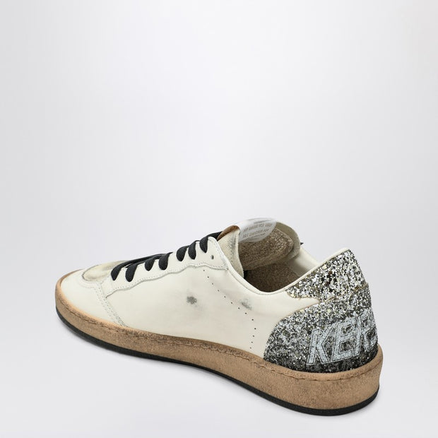 Golden Goose Silver/white Ballstar Sneaker With Glitter