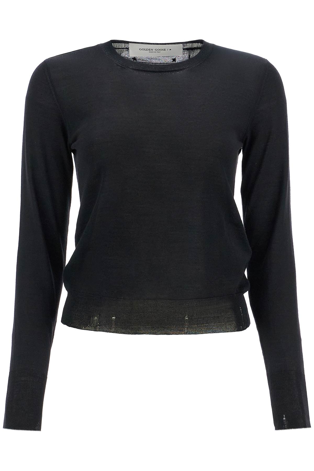 Golden Goose Distressed Black Merino Wool Sweater