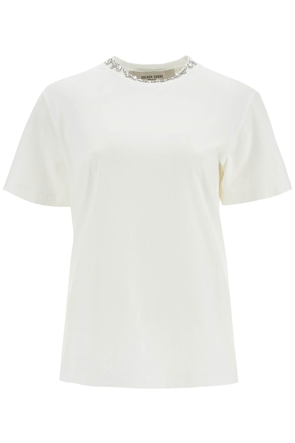 Golden Goose Vintage White Cotton T-Shirt With Rhinestone Embroidery