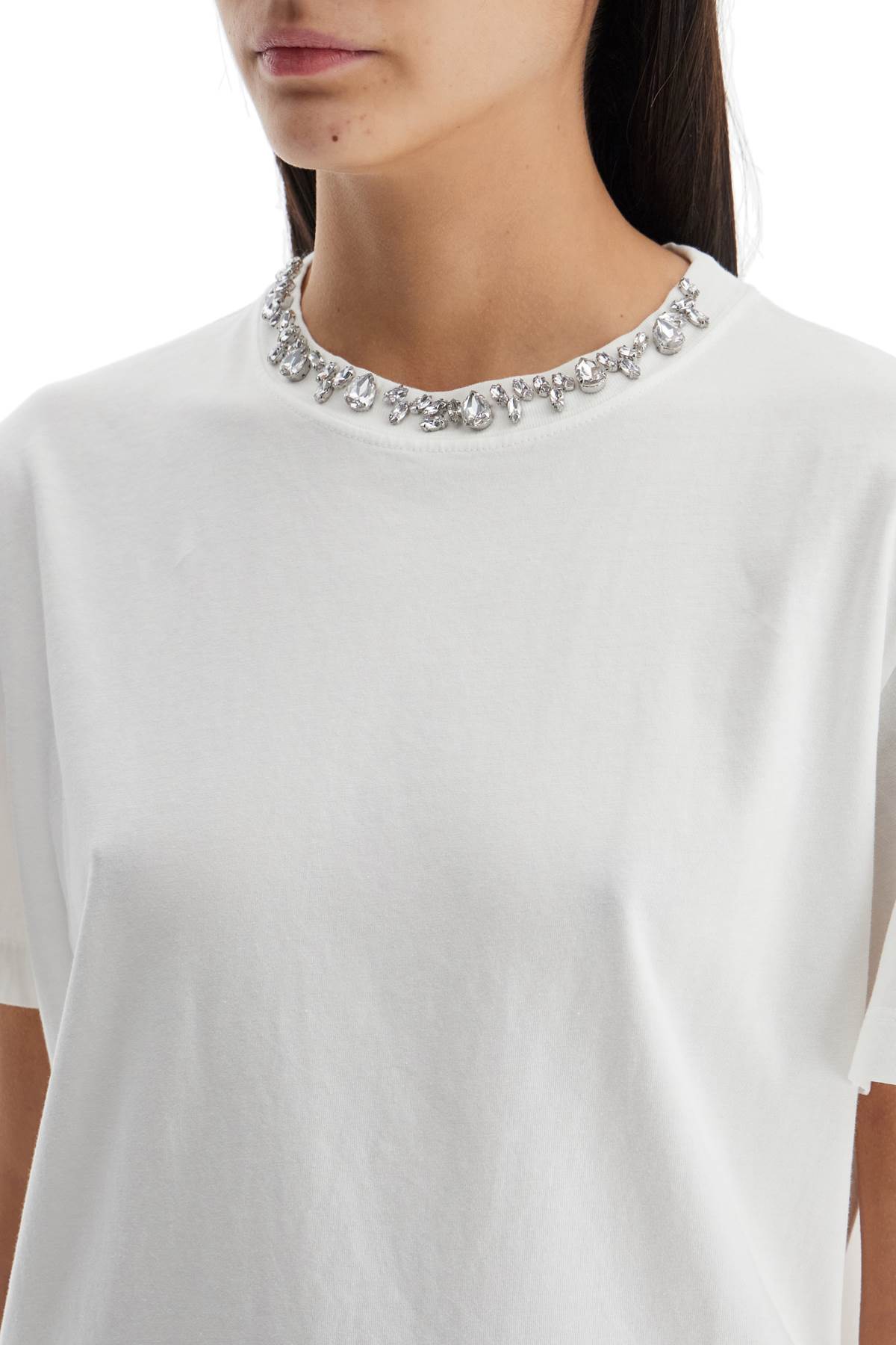 Golden Goose Vintage White Cotton T-Shirt With Rhinestone Embroidery