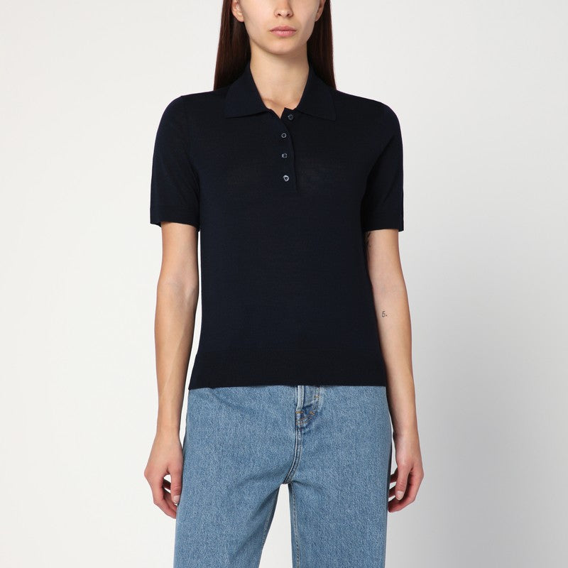 Golden Goose Navy Blue Polo In Virgin Wool