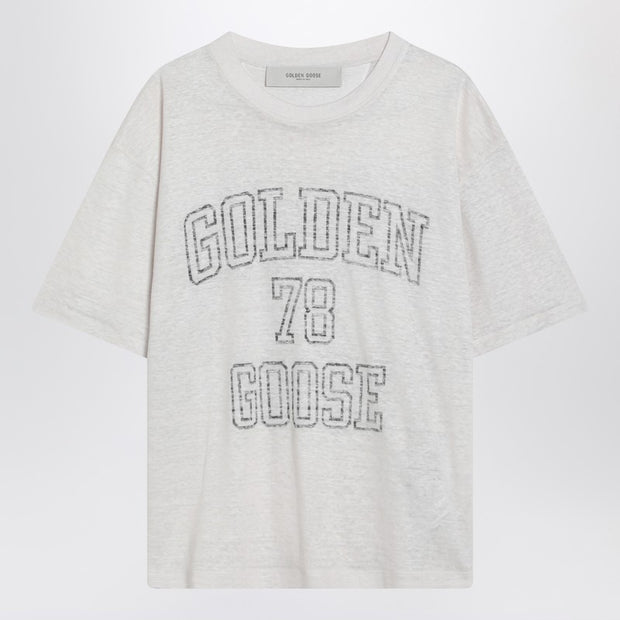 Golden Goose White Linen T-shirt With Logo