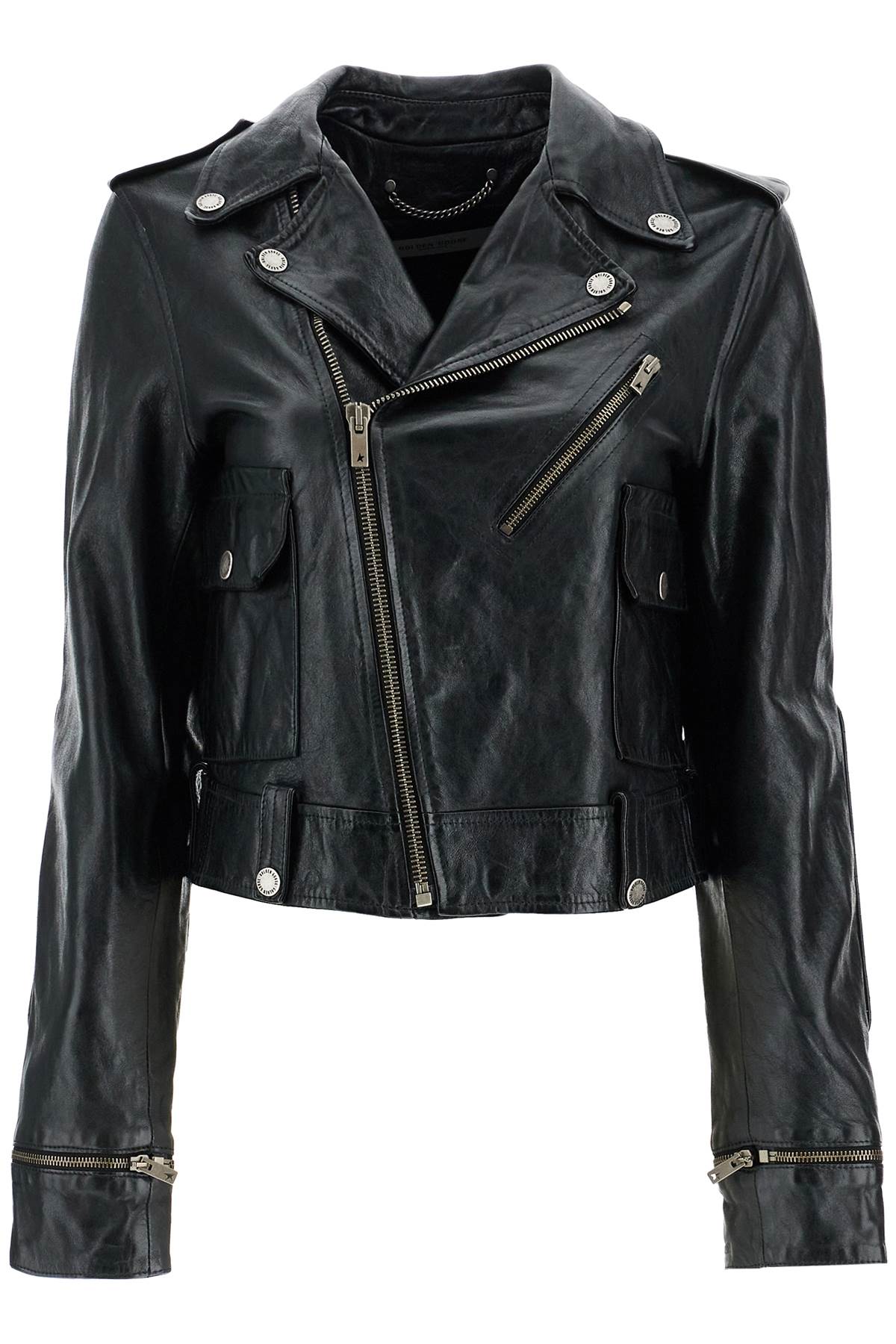 Golden Goose Shiny Black Sheepskin Biker Jacket