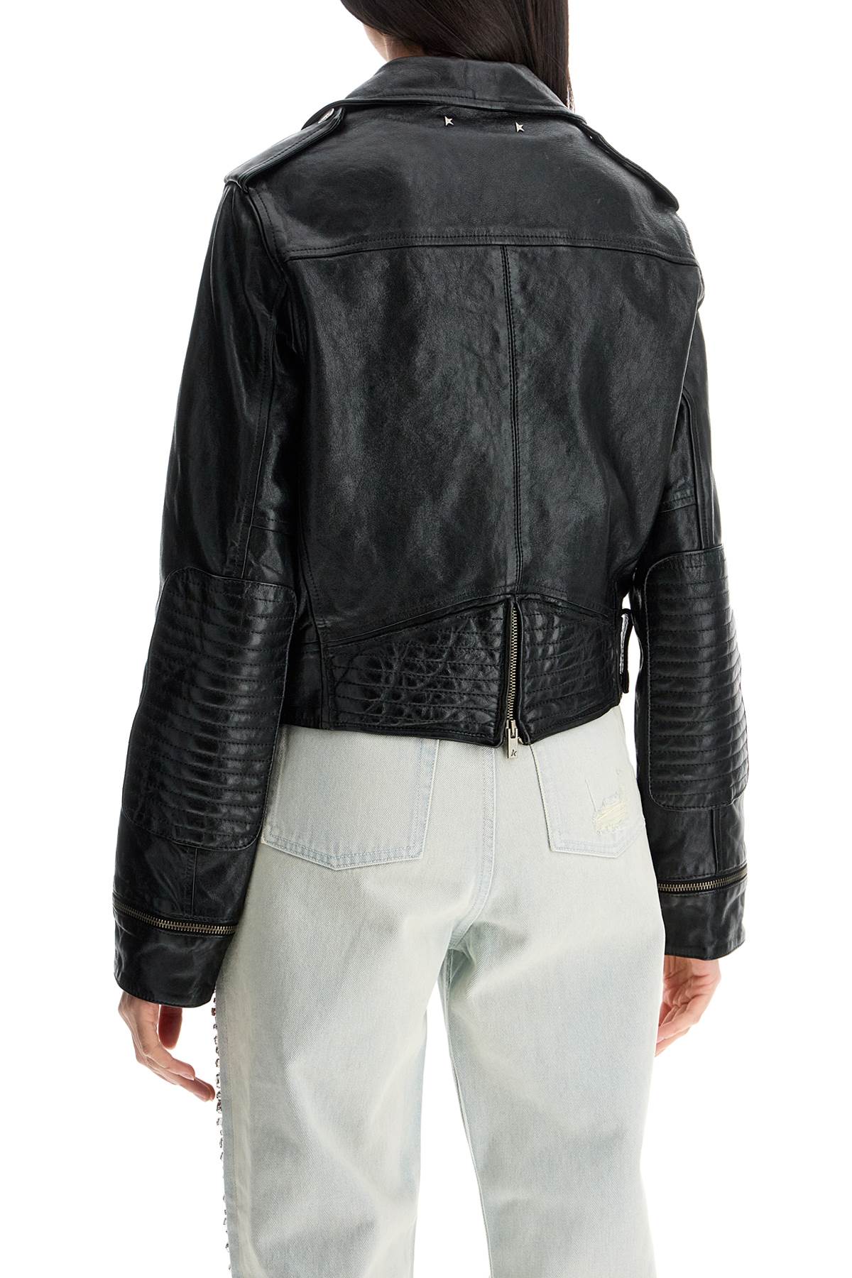 Golden Goose Shiny Black Sheepskin Biker Jacket